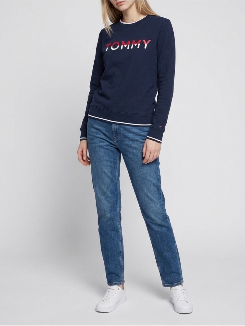 Tommy Hilfiger Navy Sweatshirt with Red and White Logo